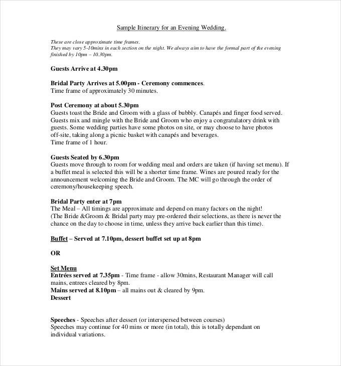 Wedding Itinerary for Guests 44 Wedding Itinerary Templates Doc Pdf Psd