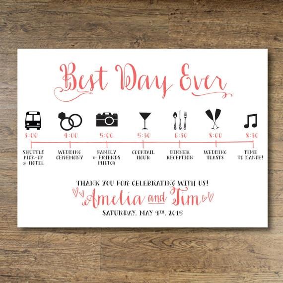 Wedding Itinerary for Guests Printable Wedding Day Guest Itinerary Card by Ohdarlingpaper