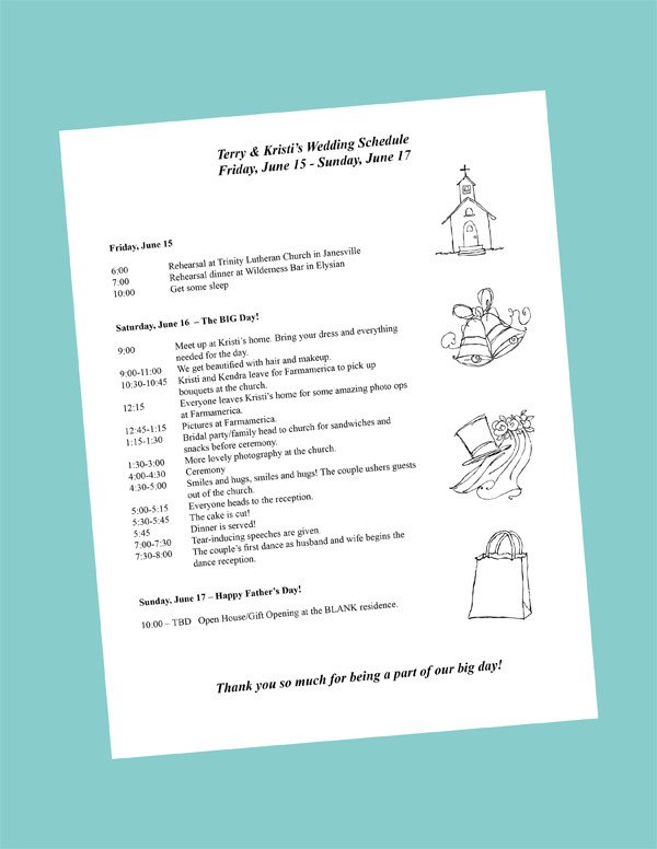 Wedding Itinerary Templates Free Putting to Her Your Wedding Day Itinerary
