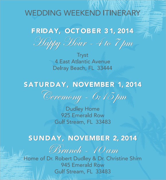 Wedding Itinerary Templates Free Sample Wedding Weekend Itinerary Template 12 Documents