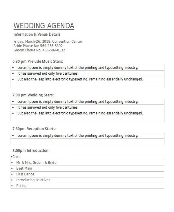 Wedding Meeting Agenda Template 17 Agenda Planner Templates