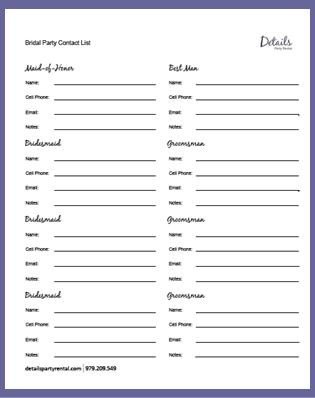 Wedding Party List Template Details Details Party Rental S Free Wedding Day Templates