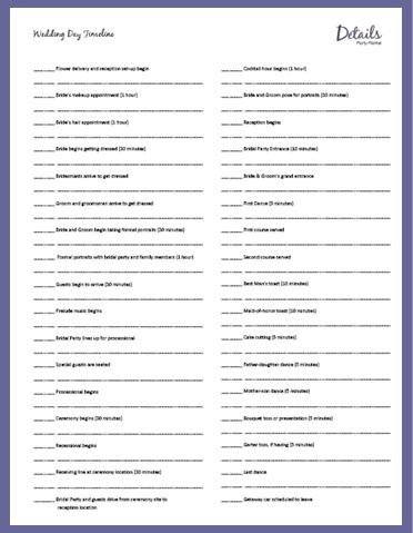 Wedding Party List Template Details Party Rental – Planning Templates