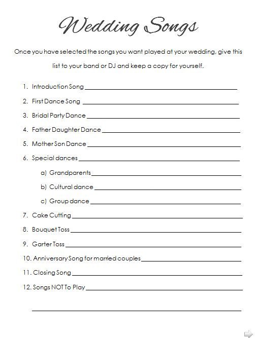Wedding Party List Template How to Plan Your Wedding Reception Music Printable List