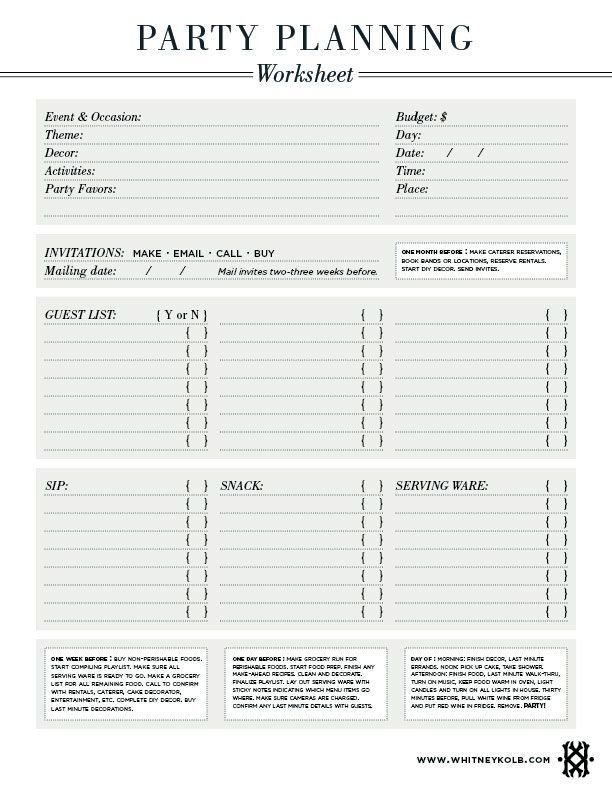 Wedding Party List Template Party Planning Worksheet Amazing Party Ideas