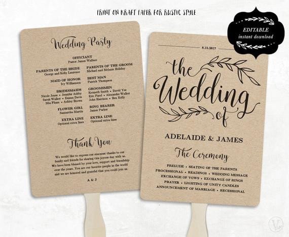 Wedding Program Fans Template Printable Wedding Program Template Fan Wedding by Vinewedding