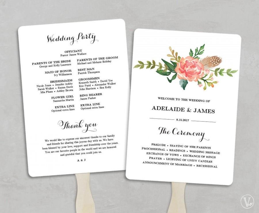 Wedding Program Fans Template Printable Wedding Program Template Fan Wedding Programs