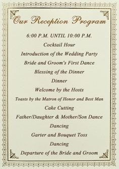 Wedding Reception Program Sample Reception Program with Decorations