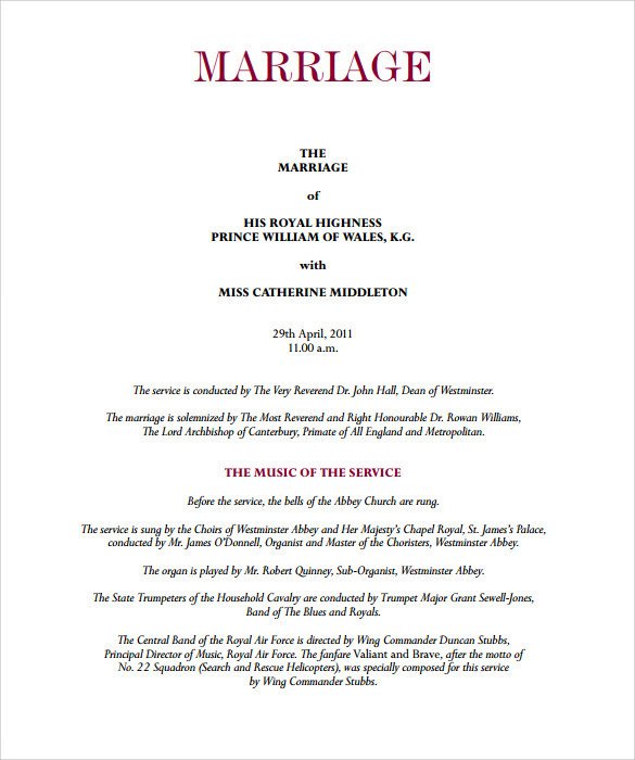Wedding Reception Program Sample Sample Wedding Program Template 9 Documents In Pdf