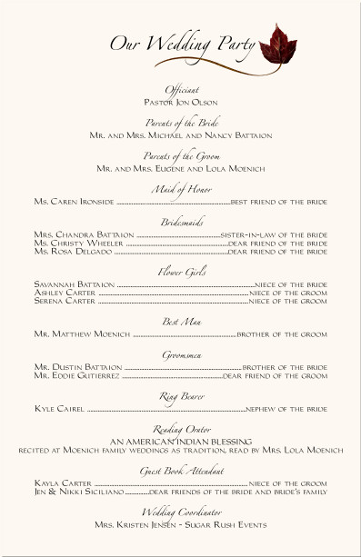 Wedding Reception Program Sample Wedding Ceremony Programs Wording Examples
