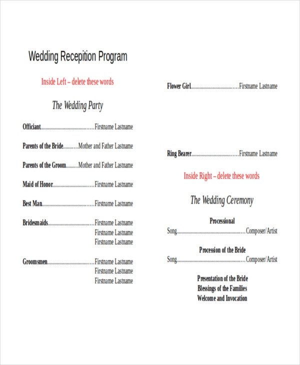 Wedding Reception Program Template 10 Wedding Program Templates Free Sample Example