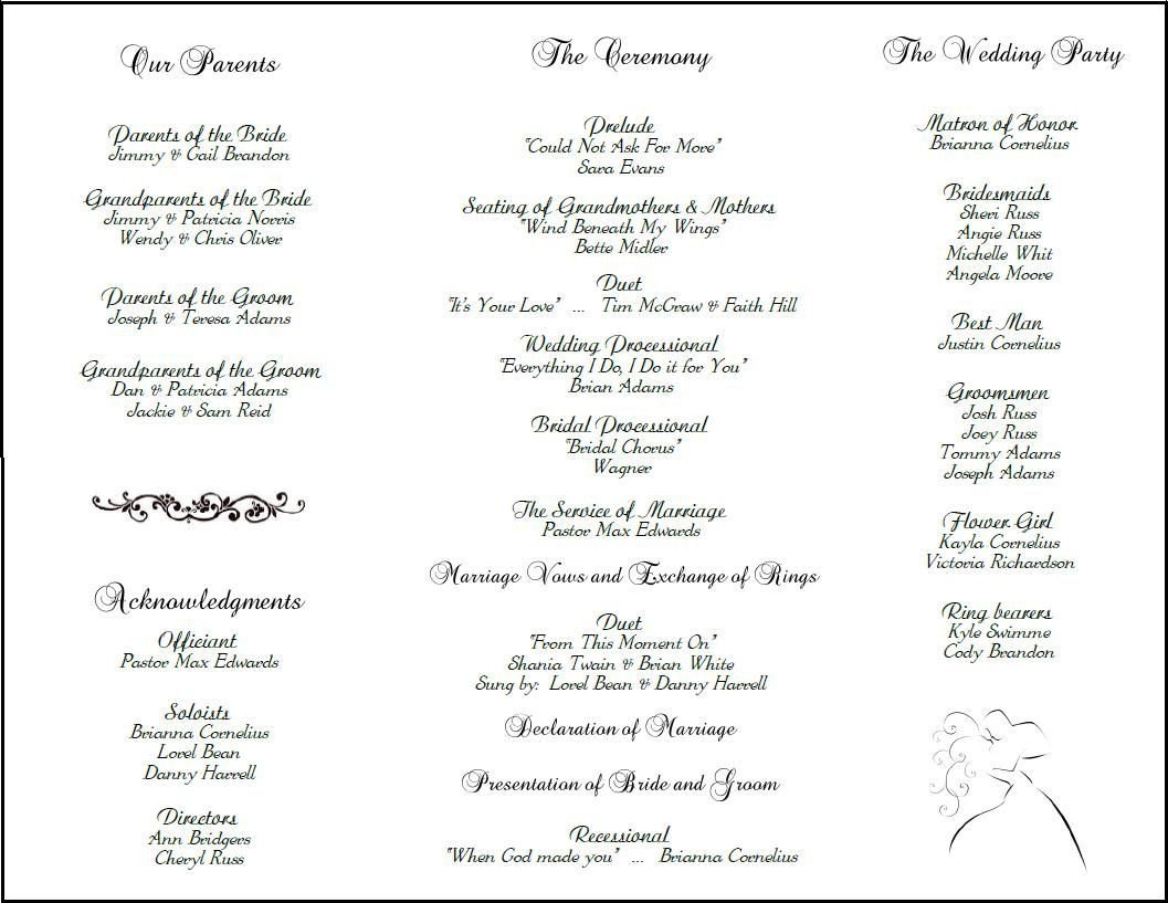 Wedding Reception Program Template Example Of Wedding Programs