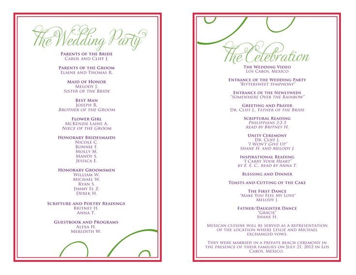 Wedding Reception Program Template Wedding Itinerary Templates Free
