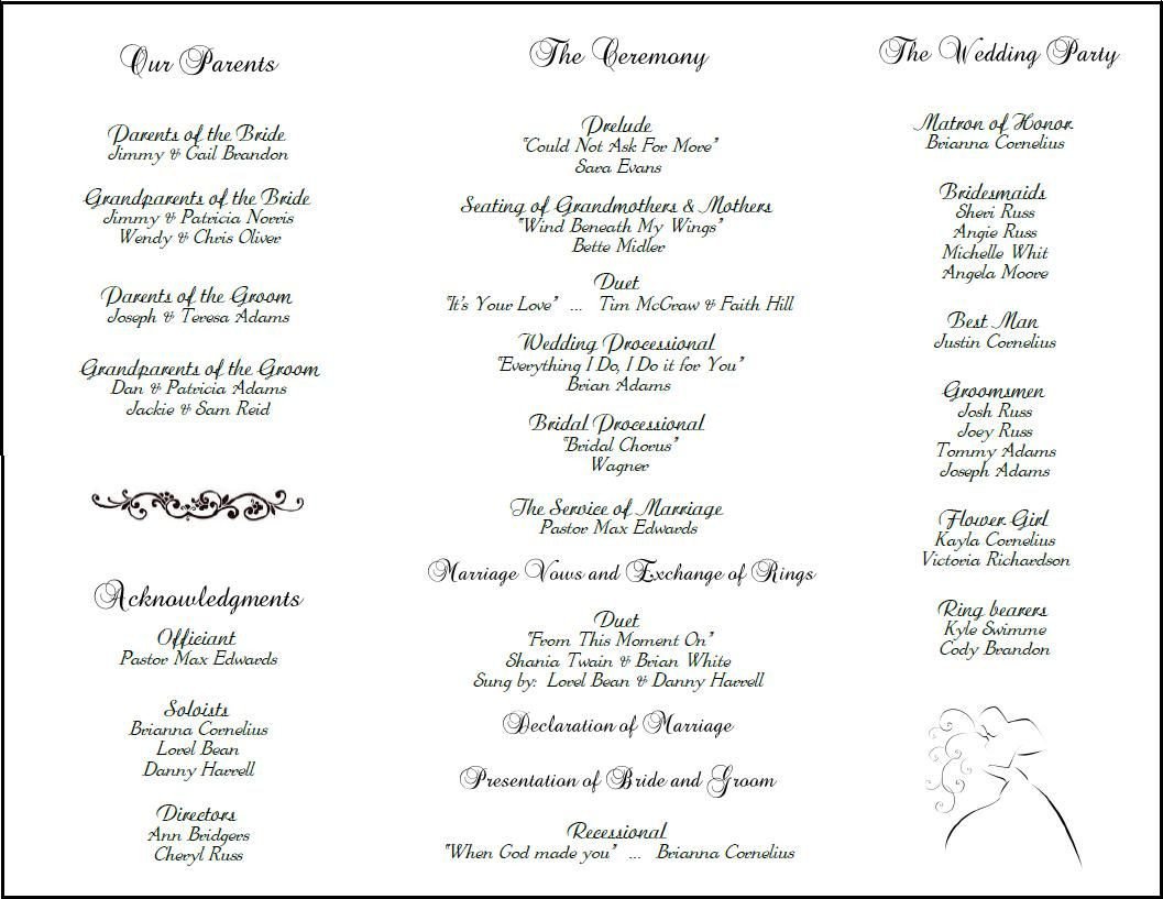 Wedding Reception Program Templates Example Of Wedding Programs