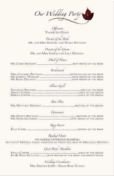 Wedding Reception Program Templates Wedding Ceremony Programs Wording Examples