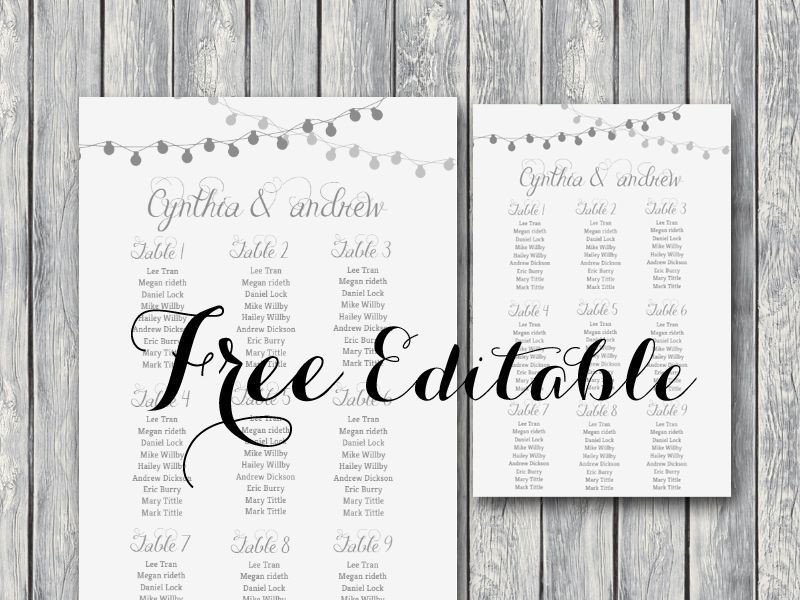 Wedding Reception Seating Charts Template Free Night Light Wedding Chart Printable In 2019