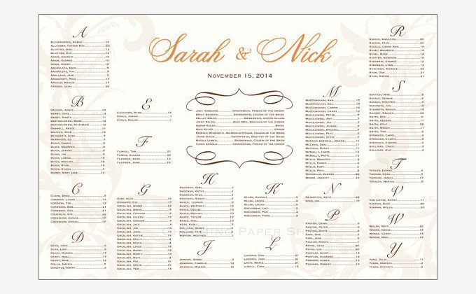 Wedding Reception Seating Charts Template Seating Chart Template