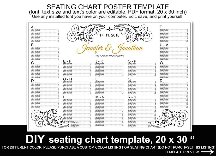 Wedding Reception Seating Charts Template Wedding Seating Chart Poster Template Printable Reception
