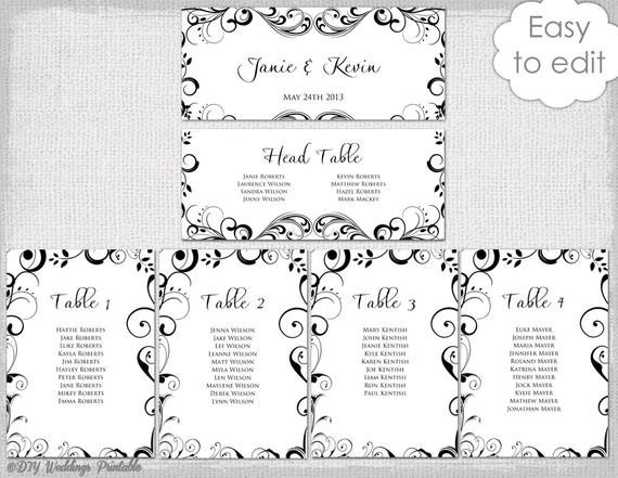 Wedding Reception Seating Charts Template Wedding Seating Chart Template Black and White