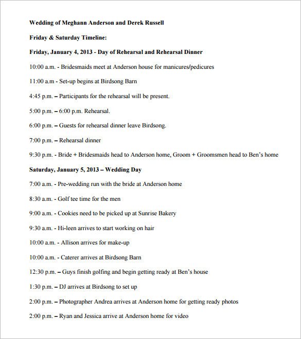 Wedding Reception Timeline Template 29 Wedding Timeline Template Word Excel Pdf Psd