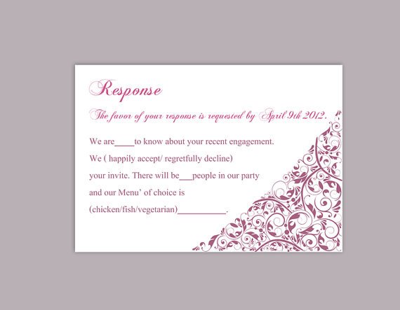 Wedding Rsvp Cards Templates Diy Wedding Rsvp Template Editable Text Word File Download