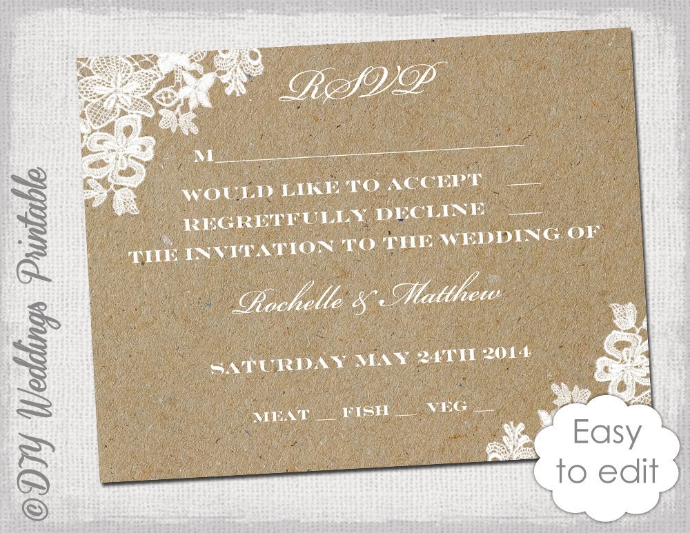 Wedding Rsvp Cards Templates Wedding Rsvp Template Rustic Lace Printable