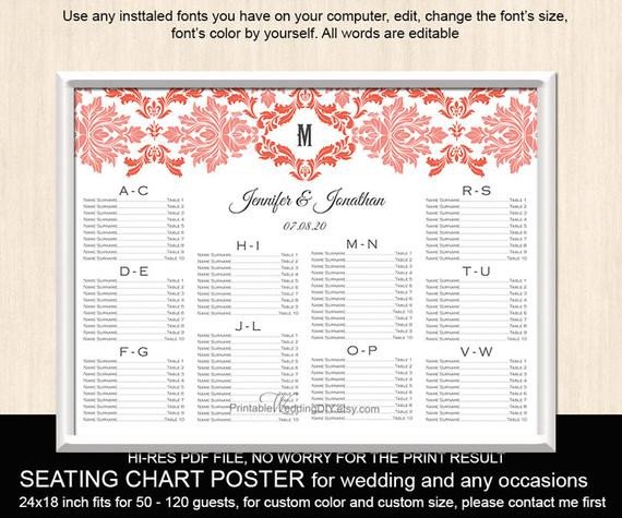 Wedding Seating Chart Poster Templates Items Similar to Wedding Seating Chart Template Printable
