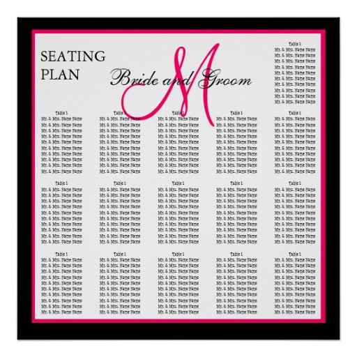 Wedding Seating Chart Poster Templates Pink Template Monogram Wedding Seating Chart Poster
