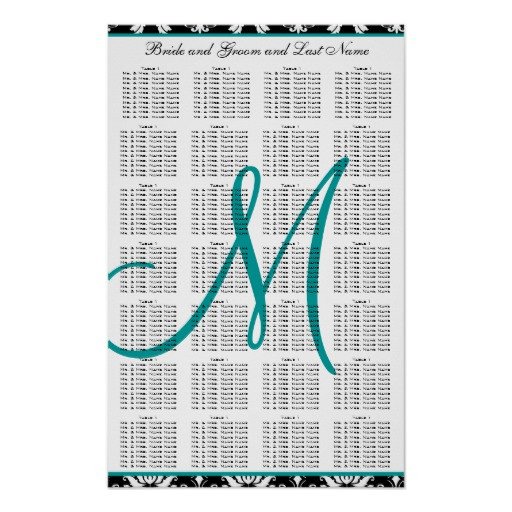 Wedding Seating Chart Poster Templates Template Wedding Seating Chart Damask Teal Poster