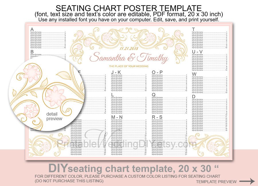 Wedding Seating Chart Poster Templates Wedding Seating Chart Poster Template Printable Diy Reception