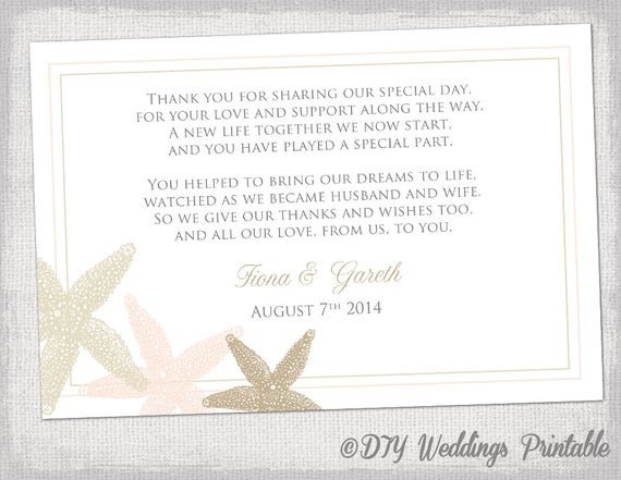 Wedding Thank You Card Template Beach Wedding Thank You Card Template Starfish