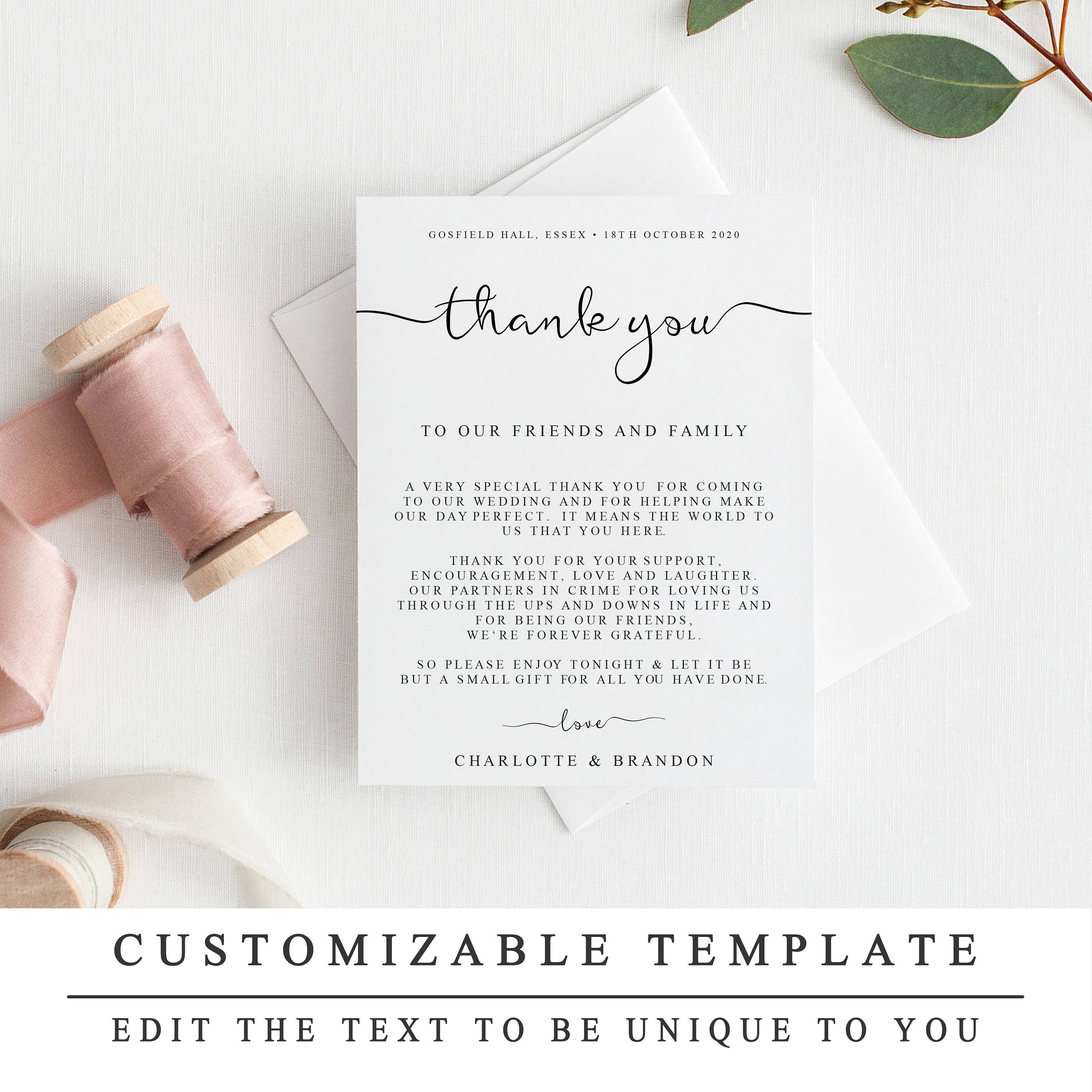 Wedding Thank You Card Template Diy Thank You Card Template Wedding Thank You Cards