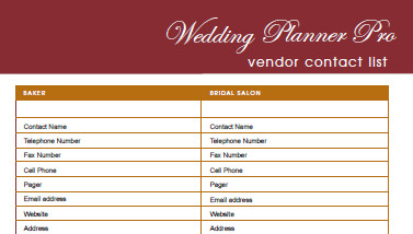 Wedding Vendor List Template Diy Free Wedding Planner Pro Fillable Pdf