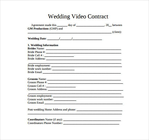 Wedding Videographer Contract Template Videography Contract Template 11 Download Free