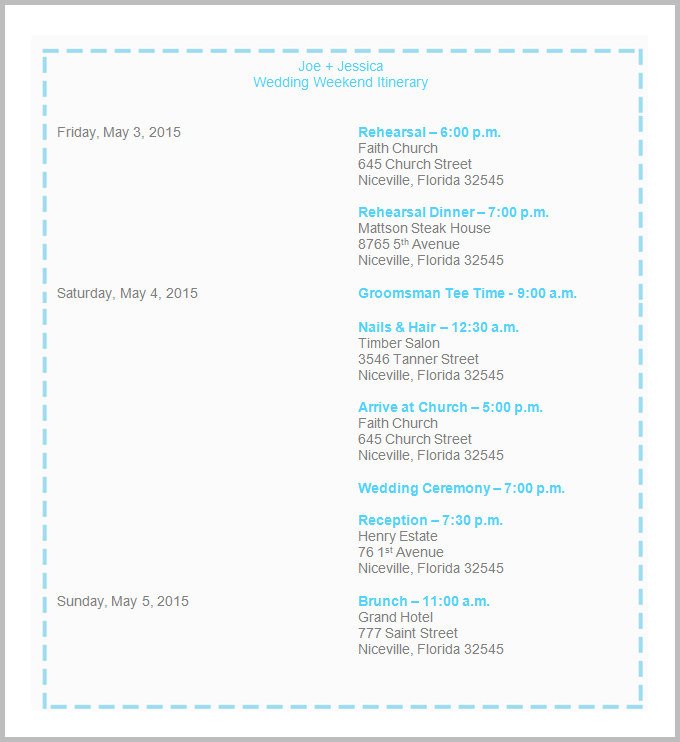Wedding Weekend Itinerary Template 44 Wedding Itinerary Templates Doc Pdf Psd