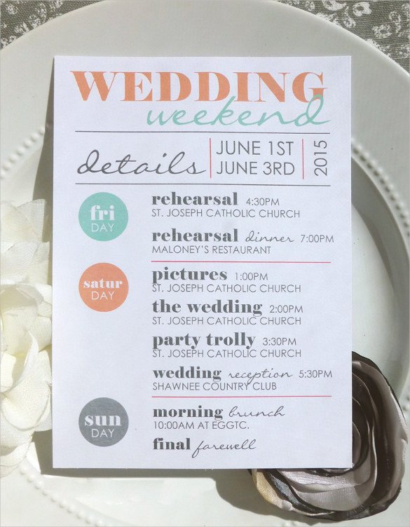 Wedding Weekend Itinerary Template 44 Wedding Itinerary Templates Doc Pdf Psd