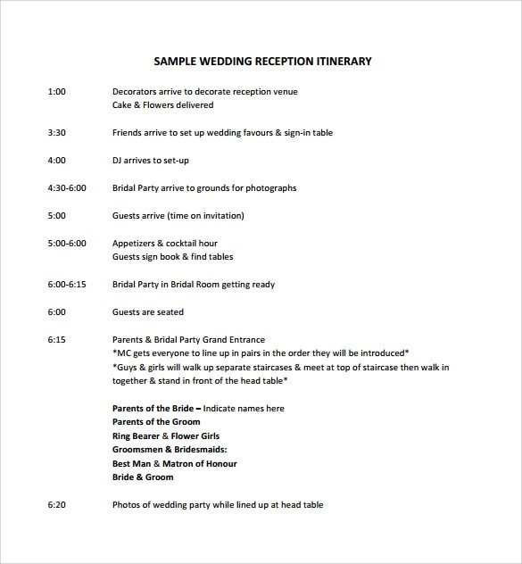 Wedding Weekend Itinerary Template Sample Wedding Weekend Itinerary Template 12 Documents