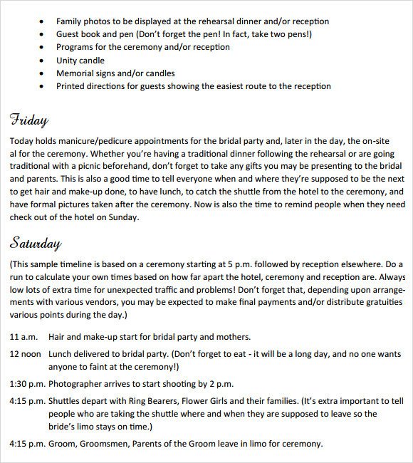 Wedding Weekend Itinerary Template Sample Wedding Weekend Itinerary Template 12 Documents