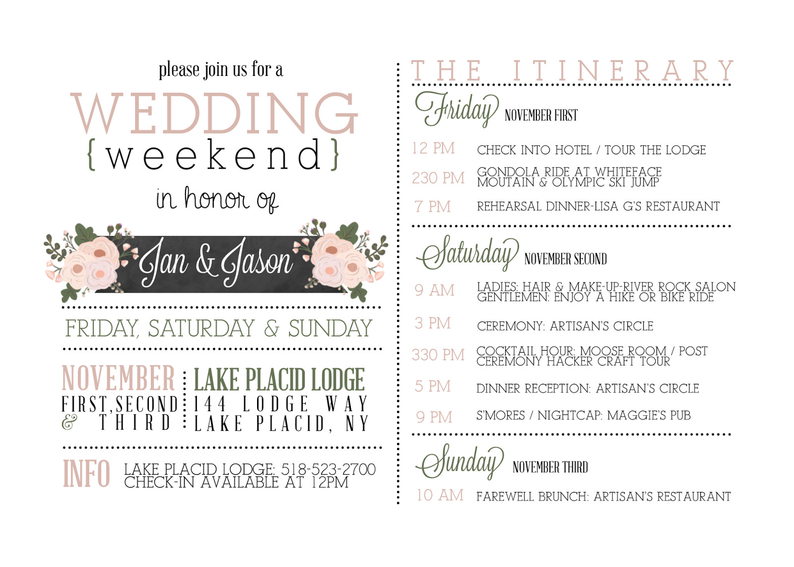 Wedding Weekend Itinerary Template Sugar Queens Weekend Itinerary Invites