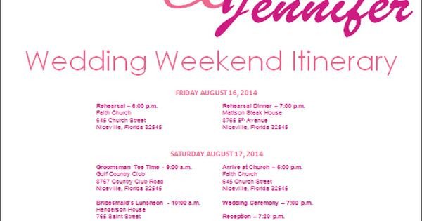 Wedding Weekend Itinerary Template Wedding Itinerary Wedding Itinerary Template Bridetodo