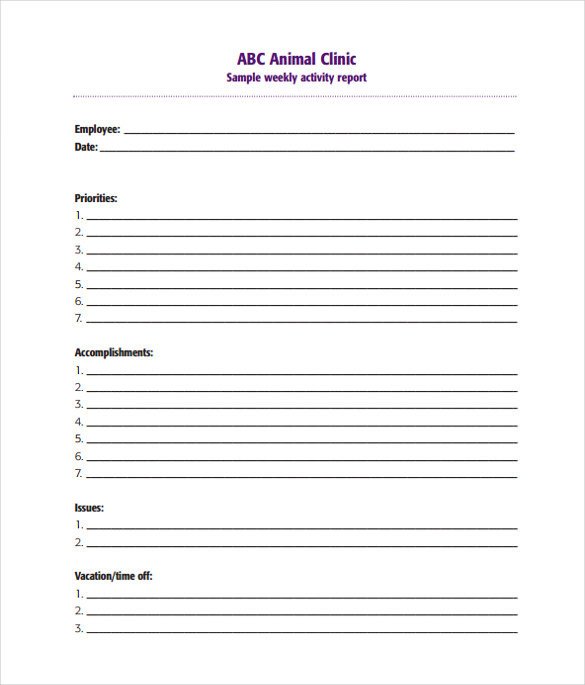 Weekly Activities Report Template 20 Sample Weekly Activity Reports Pdf Word Apple