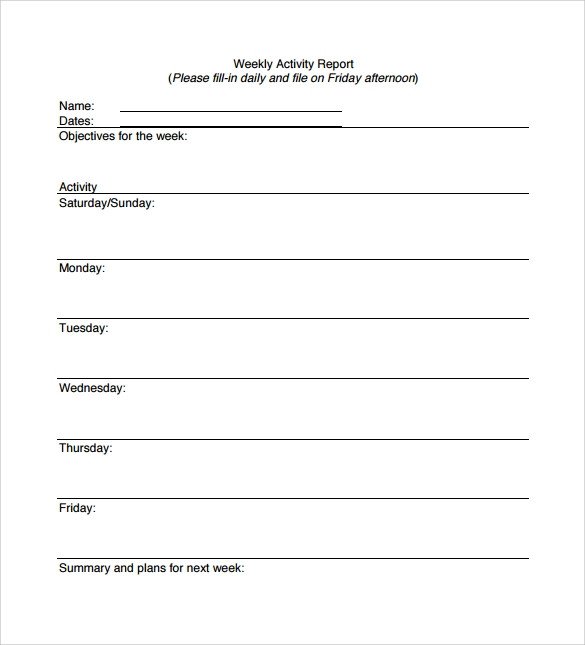 Weekly Activities Report Template 20 Sample Weekly Activity Reports Pdf Word Apple