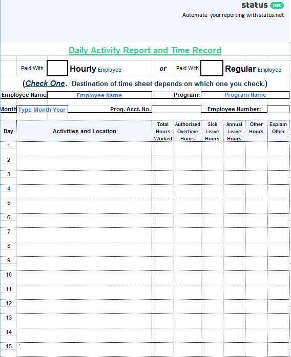 Weekly Activities Report Template 3 Best Examples Daily Report Template