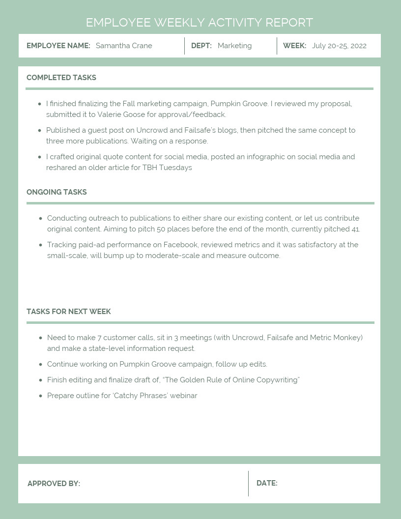Weekly Activities Report Template 30 Business Report Templates that Every Business Needs