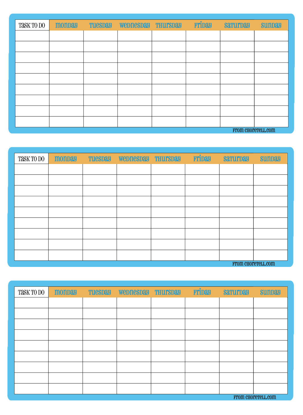 Weekly Chore Chart Printable 3 Up Printable Weekly Chore Charts From Choretell