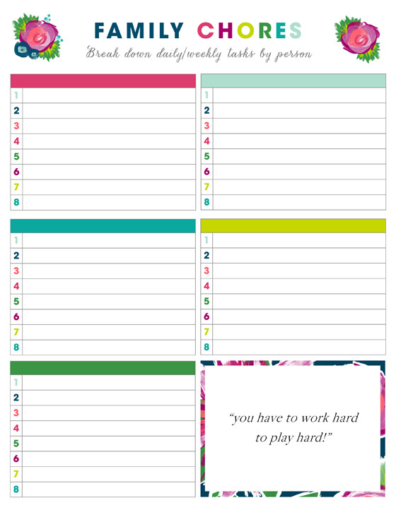Weekly Chore Chart Printable Free Printable Weekly Chore Charts