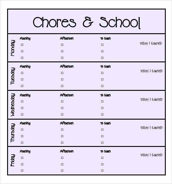 Weekly Chore Chart Printable Sample Kids Chore Chart Template 8 Free Documents In
