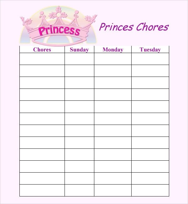 Weekly Chore Chart Templates Chore List Templates 7 Free Documents Download In Word