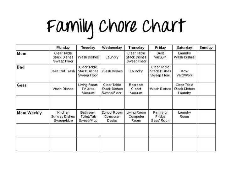 Weekly Chore Chart Templates Downloadable Family Chore Chart Template