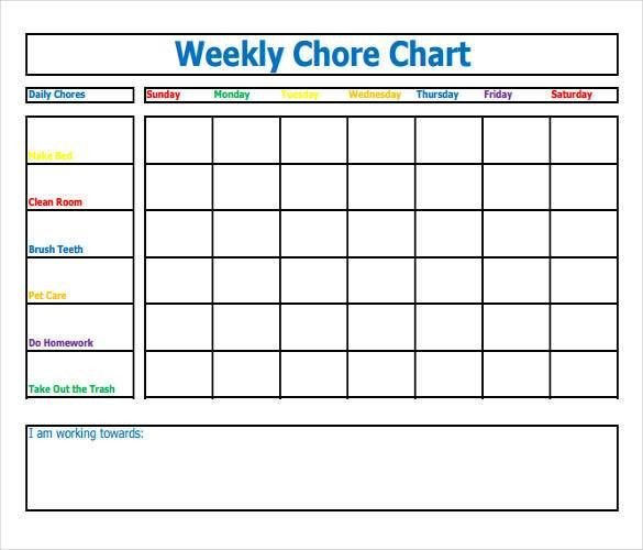 Weekly Chore Chart Templates Example Of Fillable Weekly Chore Chart How to Make Good